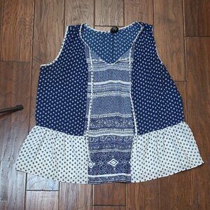 New Directions Navy Blue & White Sleeveless Patterned Top size 1X